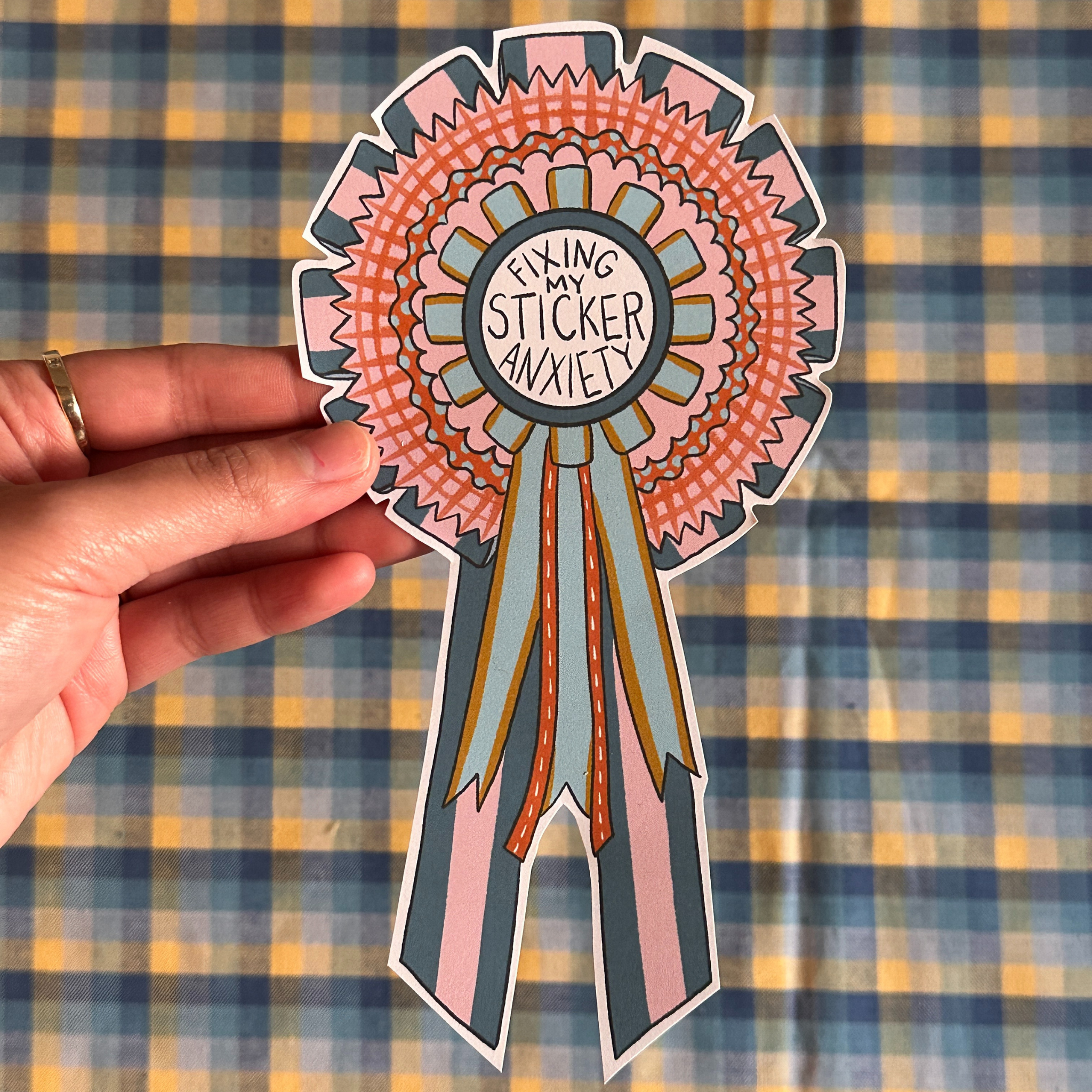 "Fixing My Sticker Anxiety" Rosette Sticker | 🖨️ (Print-at-home)