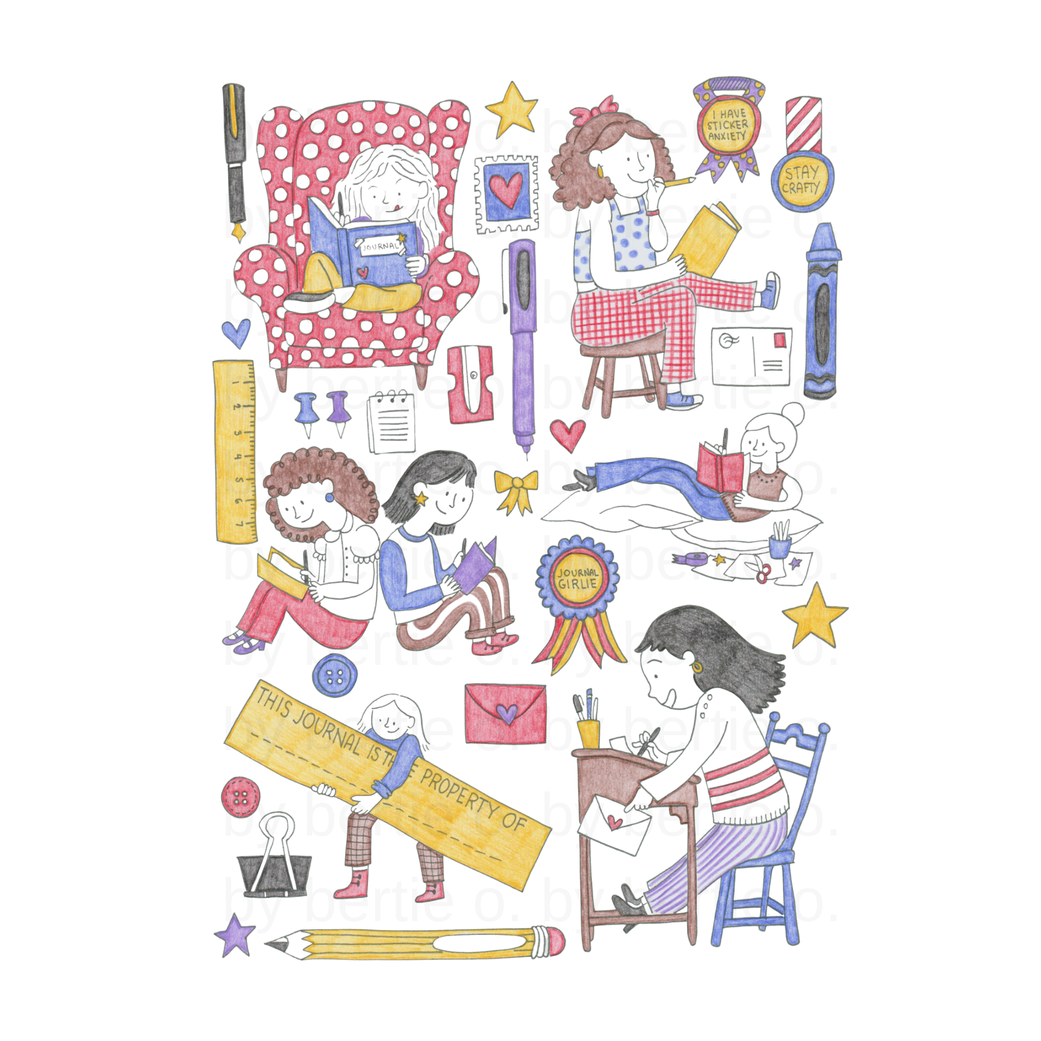 Journal Girlie Sticker Sheet | 🖨️ (Print-at-home)